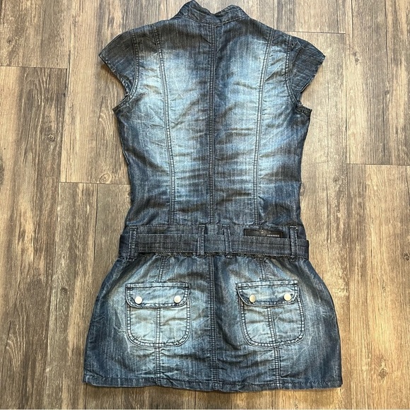 Women’s Blue Denim Acid Wash Mini Dress With Belt Size S - Picture 10 of 13